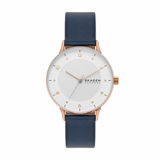 Skagen Women's Stainless Steel and Blue Leather Band Watch