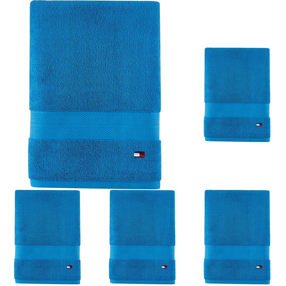 Tommy Hilfiger Modern American Solid Bath Towel, 30 X 54 Inches, 100% Cotton (Pack of 5)