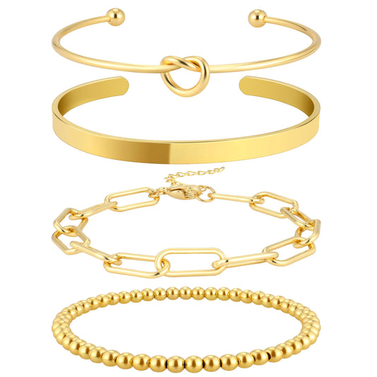 Gold Bangle Cuff Bracelets Set