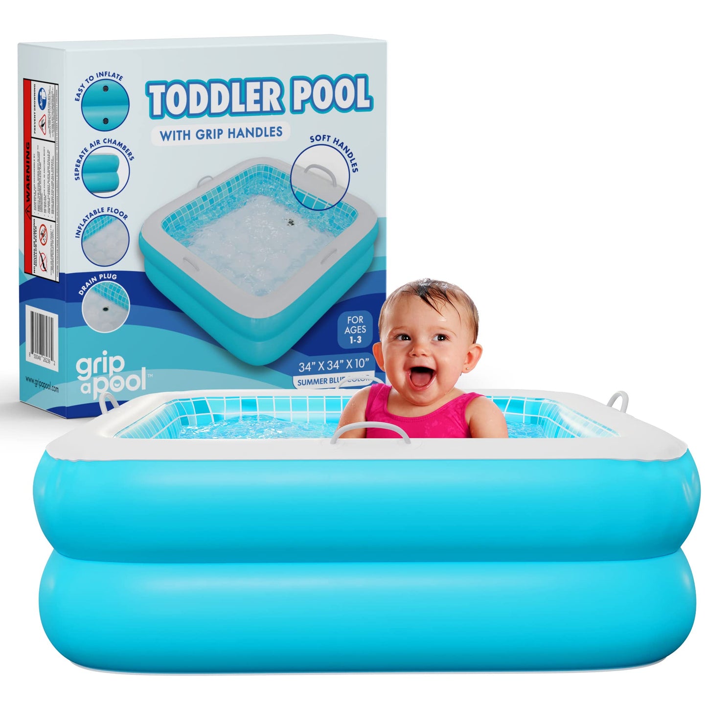 Inflatable Baby Pool with Blow Up Padded Floor
