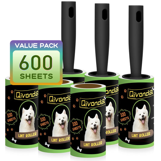 Qivonda Lint Rollers for Pet Hair Extra Sticky, Lint Rollers 600 Sheets Mega Value Set, Pet Hair Remover with 3 Upgraded Handles, Portable Lint Remover for Clothes, Furniture & Pet Hair (6 Pack)
