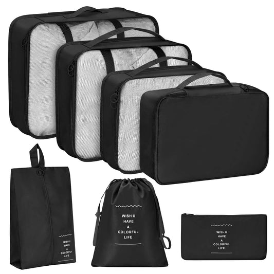 7 Set Packing Cubes for Travel, Travel Luggage Packing Organizers, Travel Accessories Large Toiletries Bag for Clothes Shoes Cosmetics Toiletries (Black)