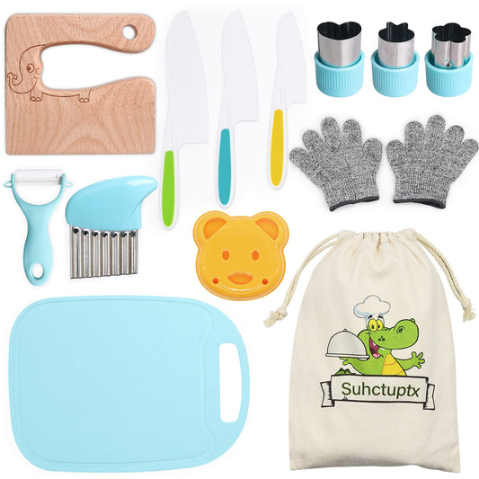 Kids Wooden Kitchen Knife Set – 14-Piece