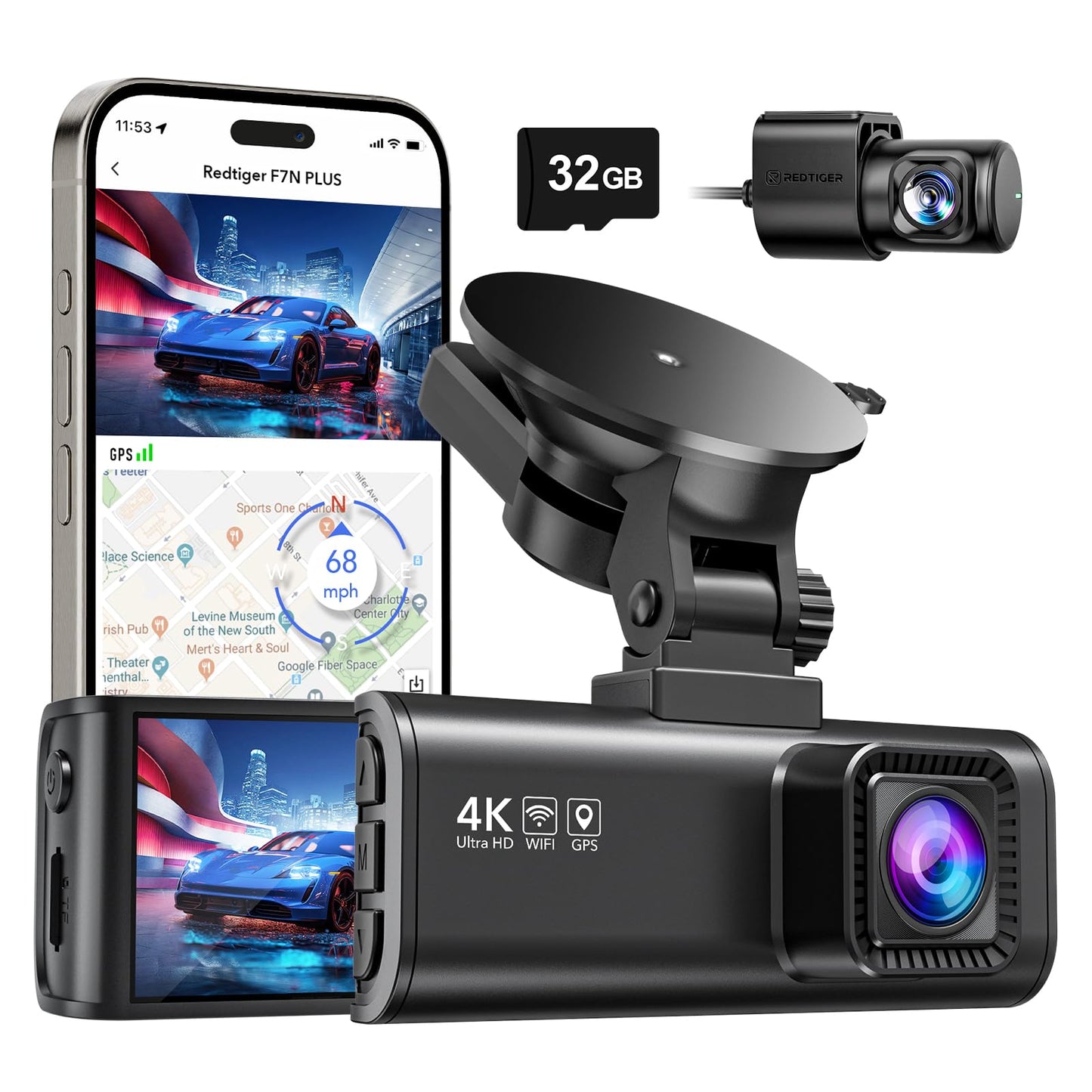 REDTIGER 4K/2.5K Full HD Dash Cam Front Rear