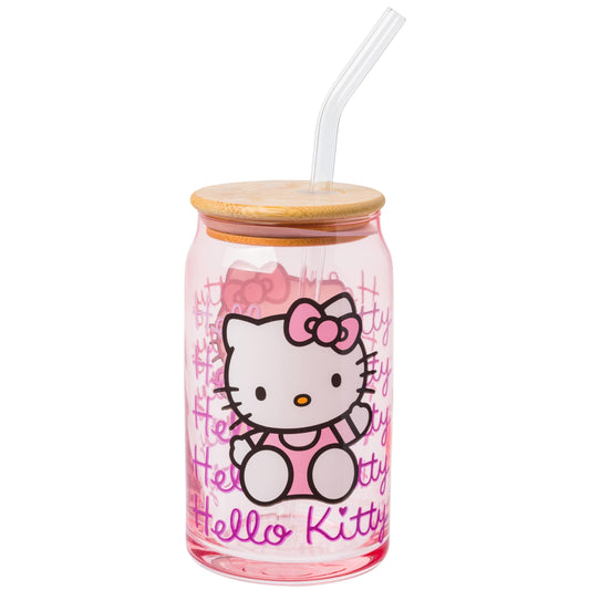 Silver Buffalo Hello Kitty Jar Tumbler with Lid and Straw