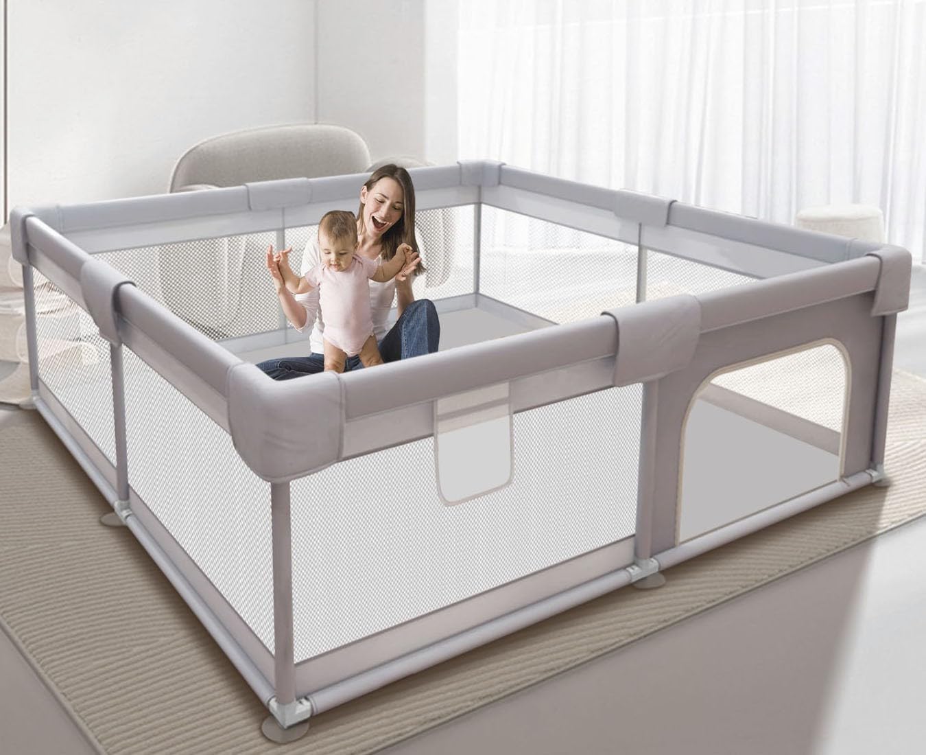 Baby Playpen Play Pens for Babies and Toddlers Baby Fence Baby Play Yards for Indoor & Outdoor with Breathable Mesh Anti-Fall Playpen