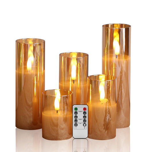 Gold Glass Flameless LED Candles – 5-Pack