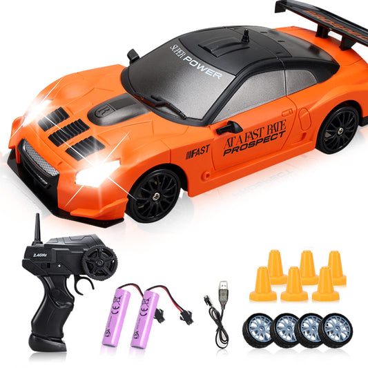 YUAN PLAN Remote Control Car, Drift RC Car 1/24 2.4GHz 4WD High Speed Orange RC Vehicle Cars Toys with LED Light and Drift Tires USB Charging for Boys and Girls Teens and Adults Gift