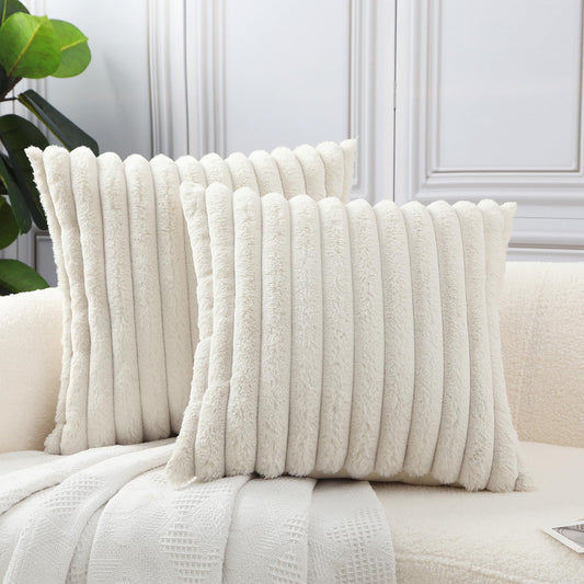 Faux Fur Plush Striped Throw Pillow Covers