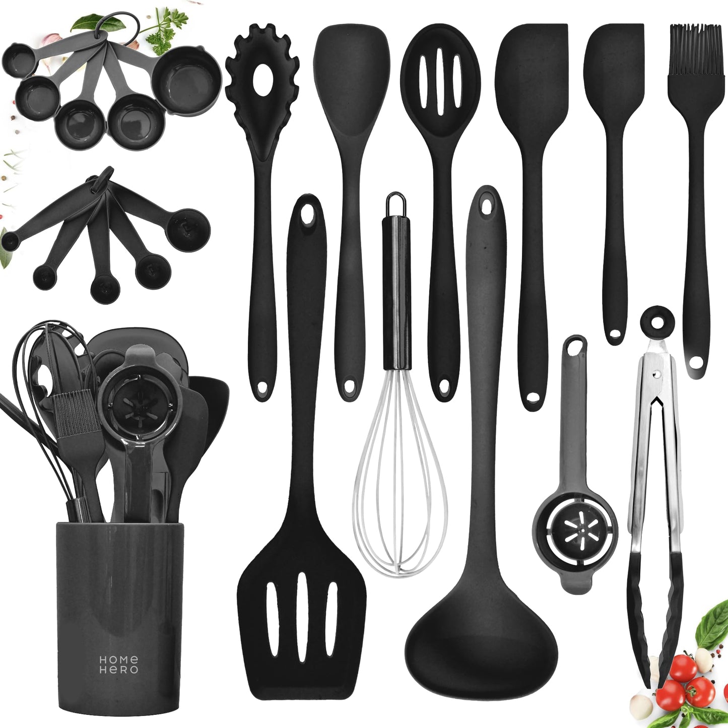 Home Hero Silicone Kitchen Utensils Set (22 Pcs - Black)