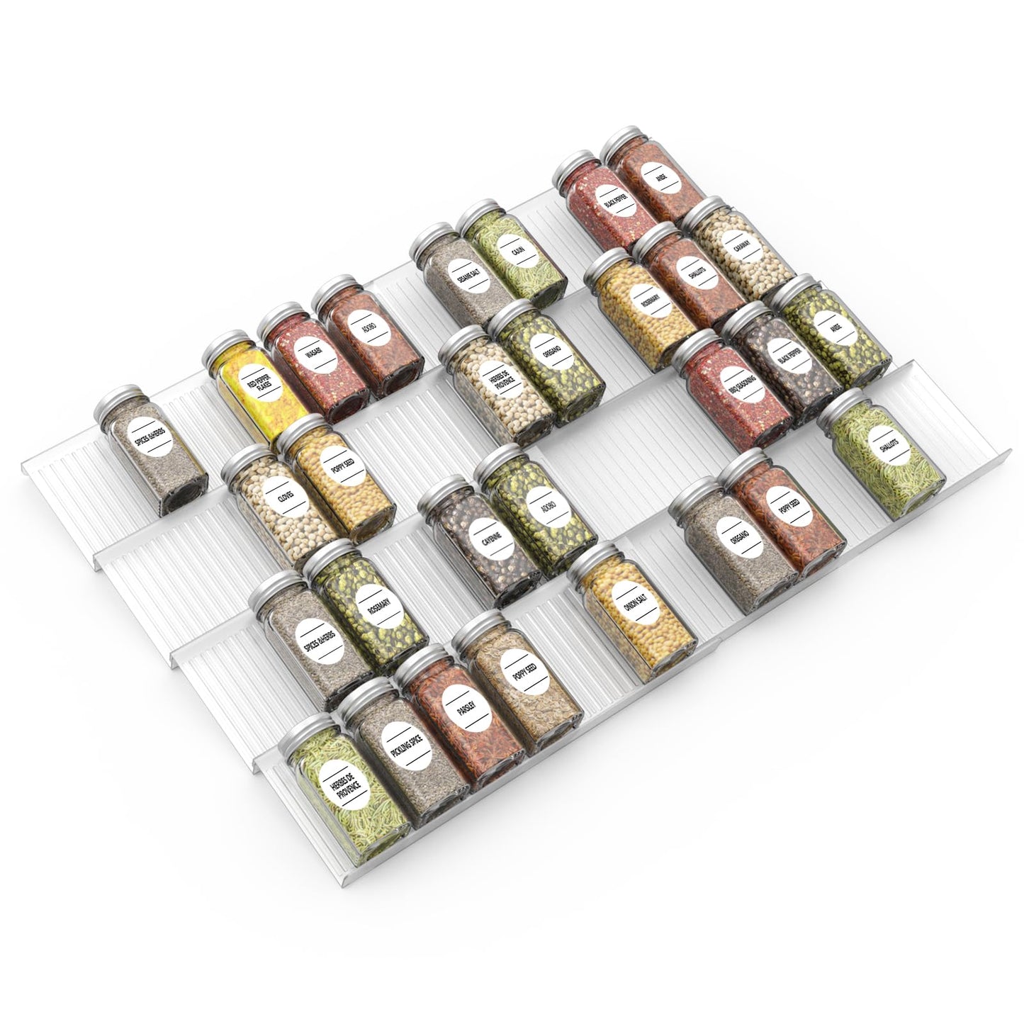 Nisakto Spice Drawer Organizer, Acrylic 4-Tier Spice Rack Drawer for Kitchen, Expandable 13" to 26"