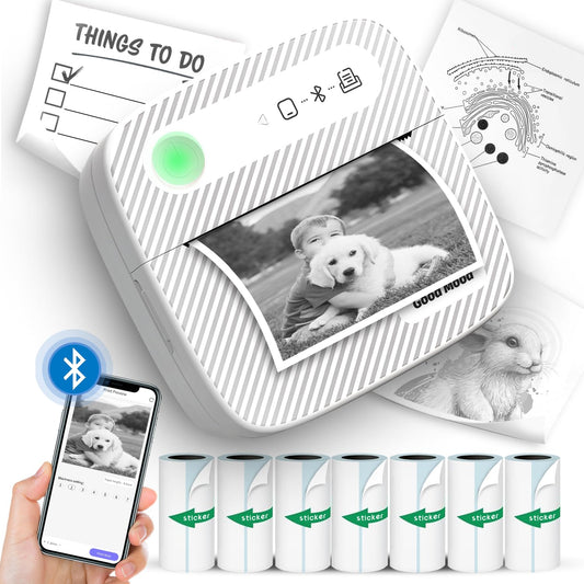 Portable Printer with 7 Rolls Sticker Paper