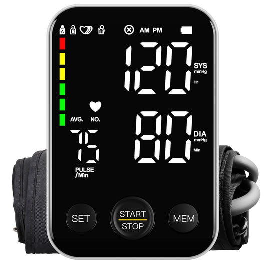 Blood Pressure Monitor Upper Arm Blood Pressure Monitors for Home Use with 2x120 Reading Memory Adjustable Arm Cuff 8.7"-15.7" LED Background Light Large Display Machine with Storage Bag - Black