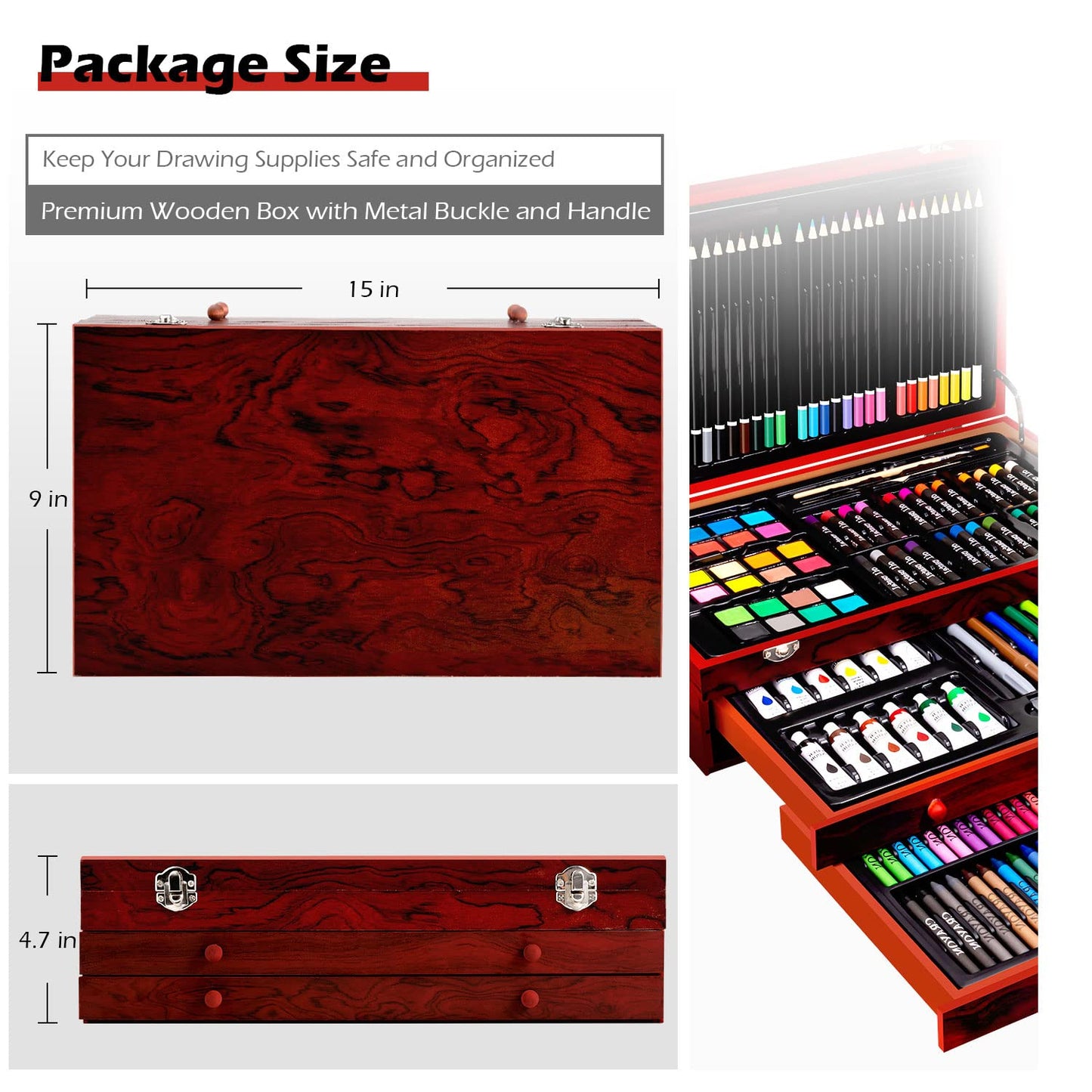 Art Supplies, 185-Piece Super Deluxe Wooden Art Set Crafts Drawing Kit with 2 Sketch Pads, Crayons, Oil Pastels, Colored Pencils, Watercolor Cakes, Creative Gift for Teens, Beginners Girls Boys