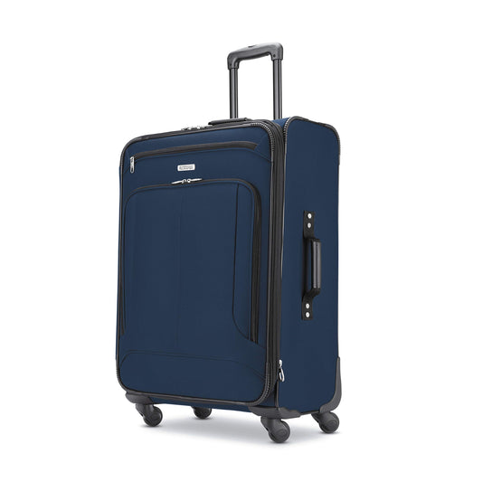 American Tourister Pop Max Softside Luggage with Spinner Wheels (Navy, Checked-Medium 25-Inch)