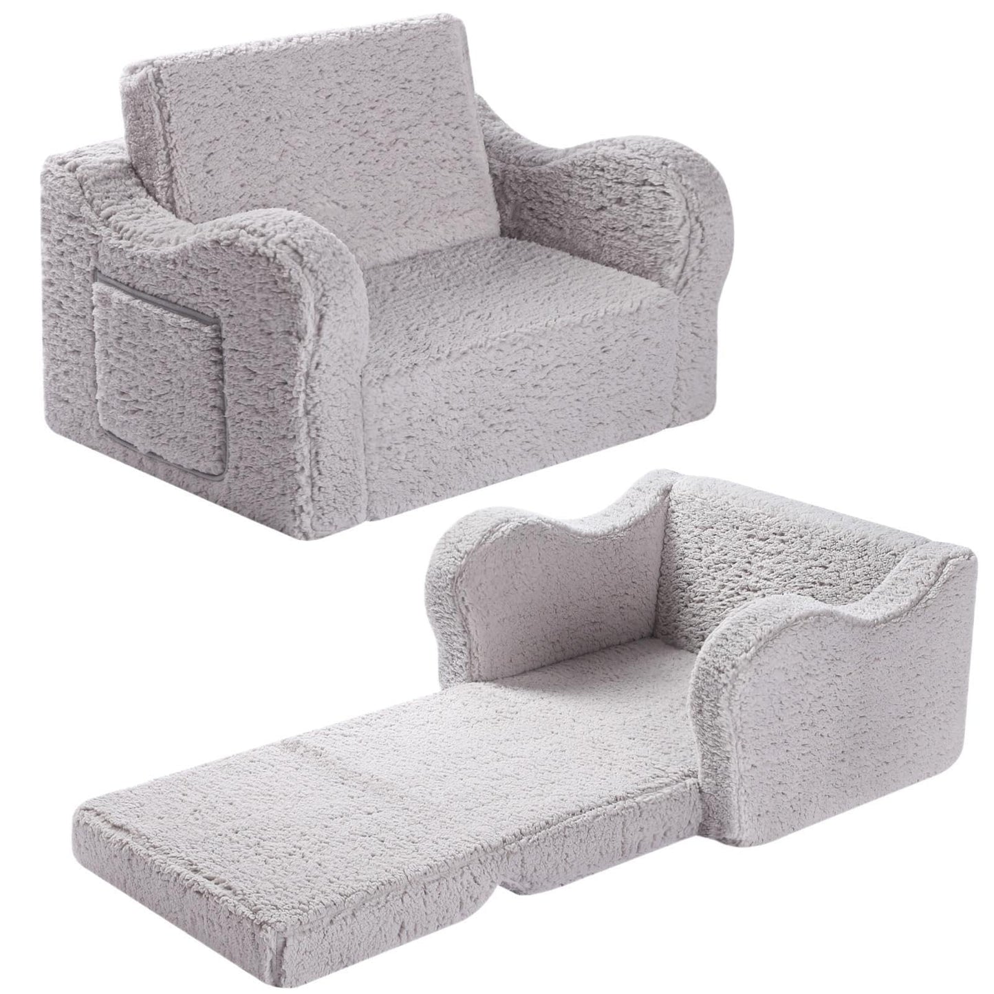 2-in-1 Toddler Soft Sherpa Couch Fold Out