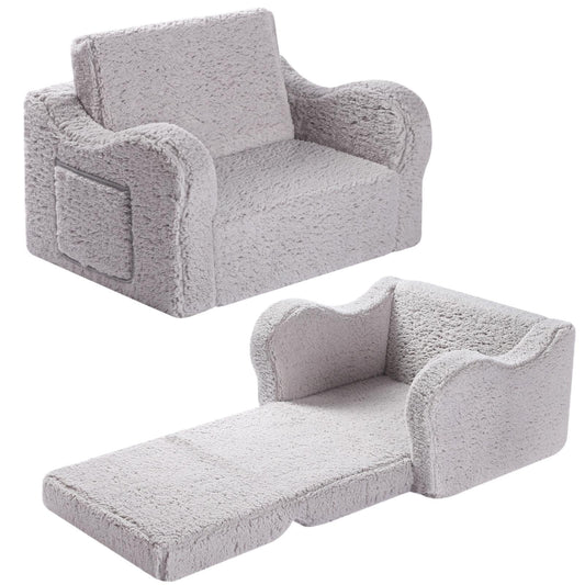 2-in-1 Toddler Soft Sherpa Couch Fold Out