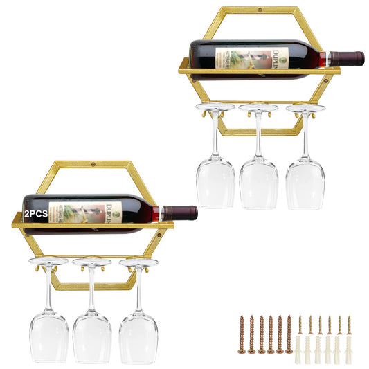 2Pcs Wall Mounted Wine Bottle Stemware Rack