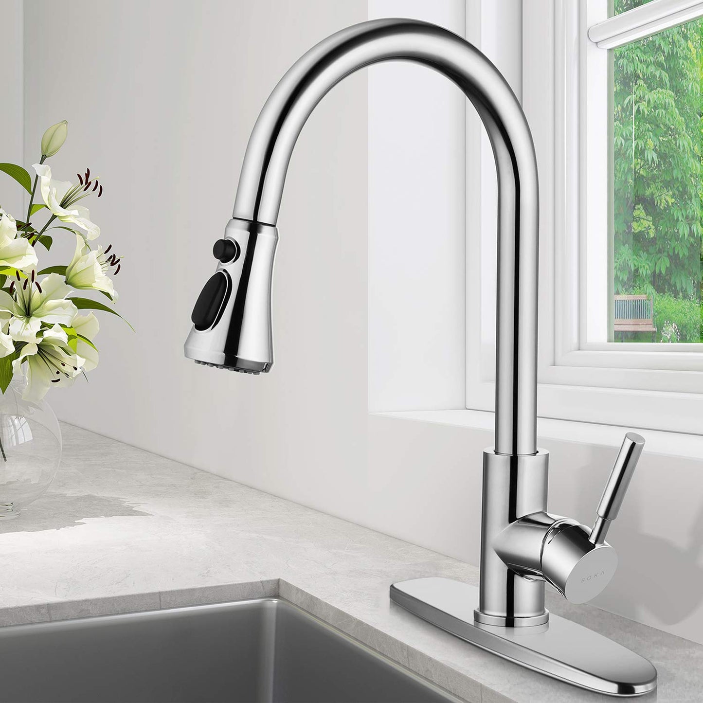 Single Handle Kitchen Faucet, Stainless Steel