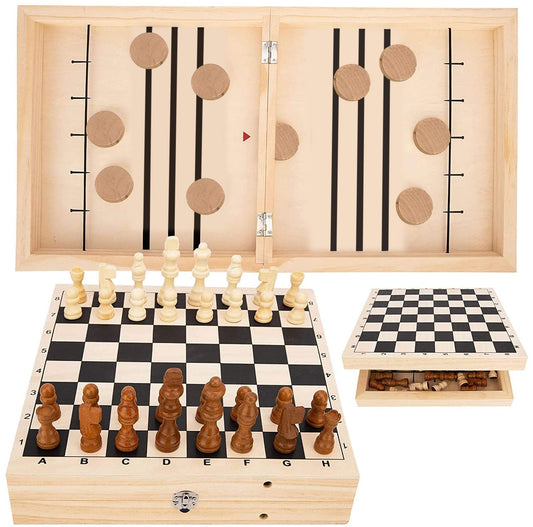 2 in 1 Wooden Hockey Table And Chess Game Set