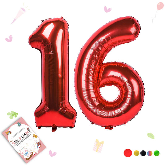 Red Large Number 16 Balloons, 40 inch