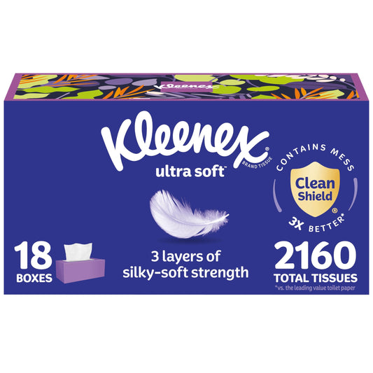 Kleenex Ultra Soft Facial Tissues, 18 Boxes, 2,160 Tissues