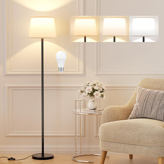 Raexpectis Floor Lamps for Living Room - 3 Color Temperatures Standing Lamp with White Shade (9W Bulb Included)
