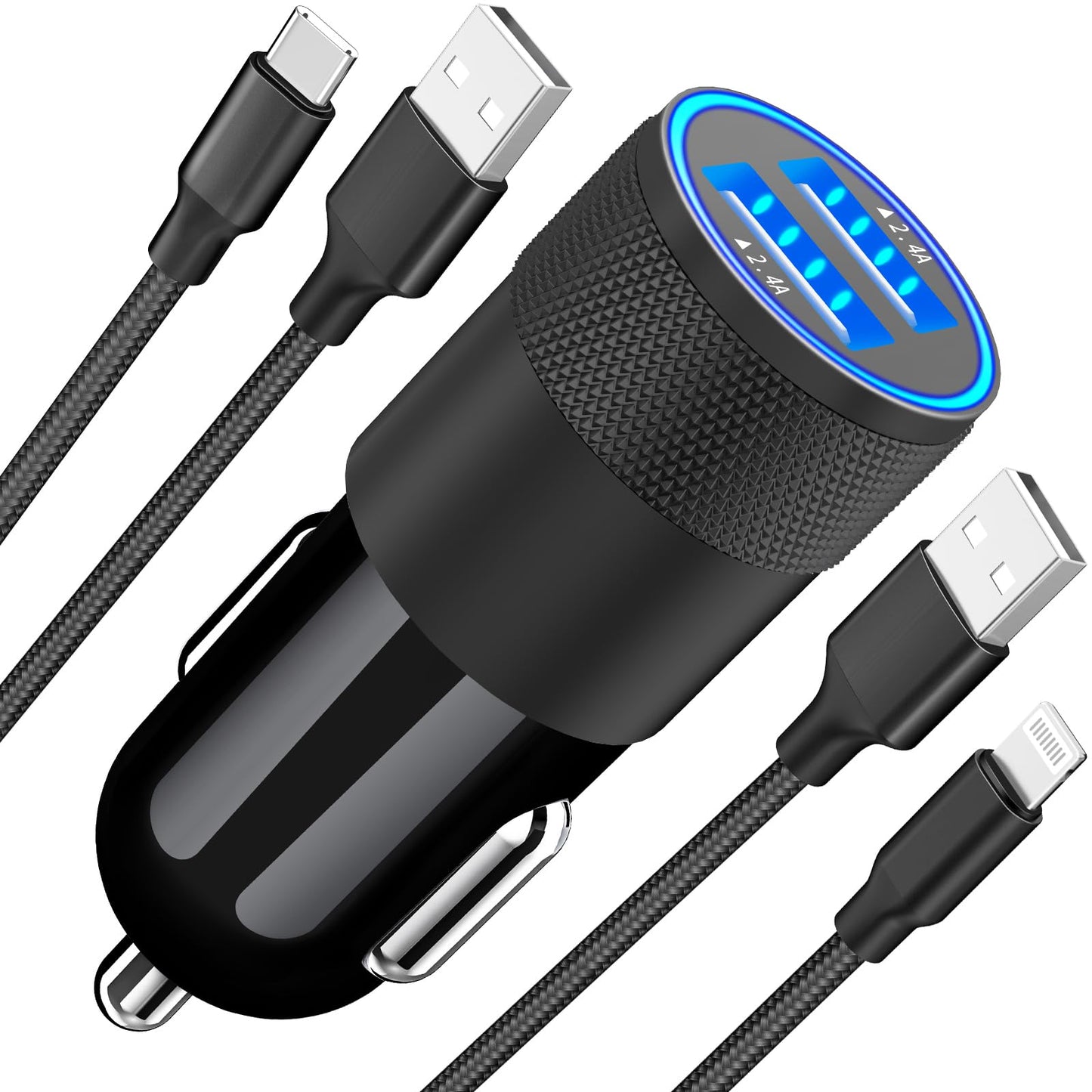 Fast Car Charger with Lightning & USB-C Cable