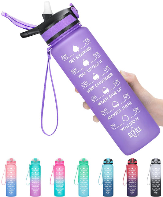 32oz Leakproof Motivational Sports Water Bottle