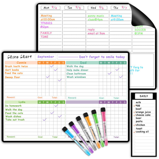 Magnetic Dry Erase Calendar and Chore Chart Set – Includes 6 Markers