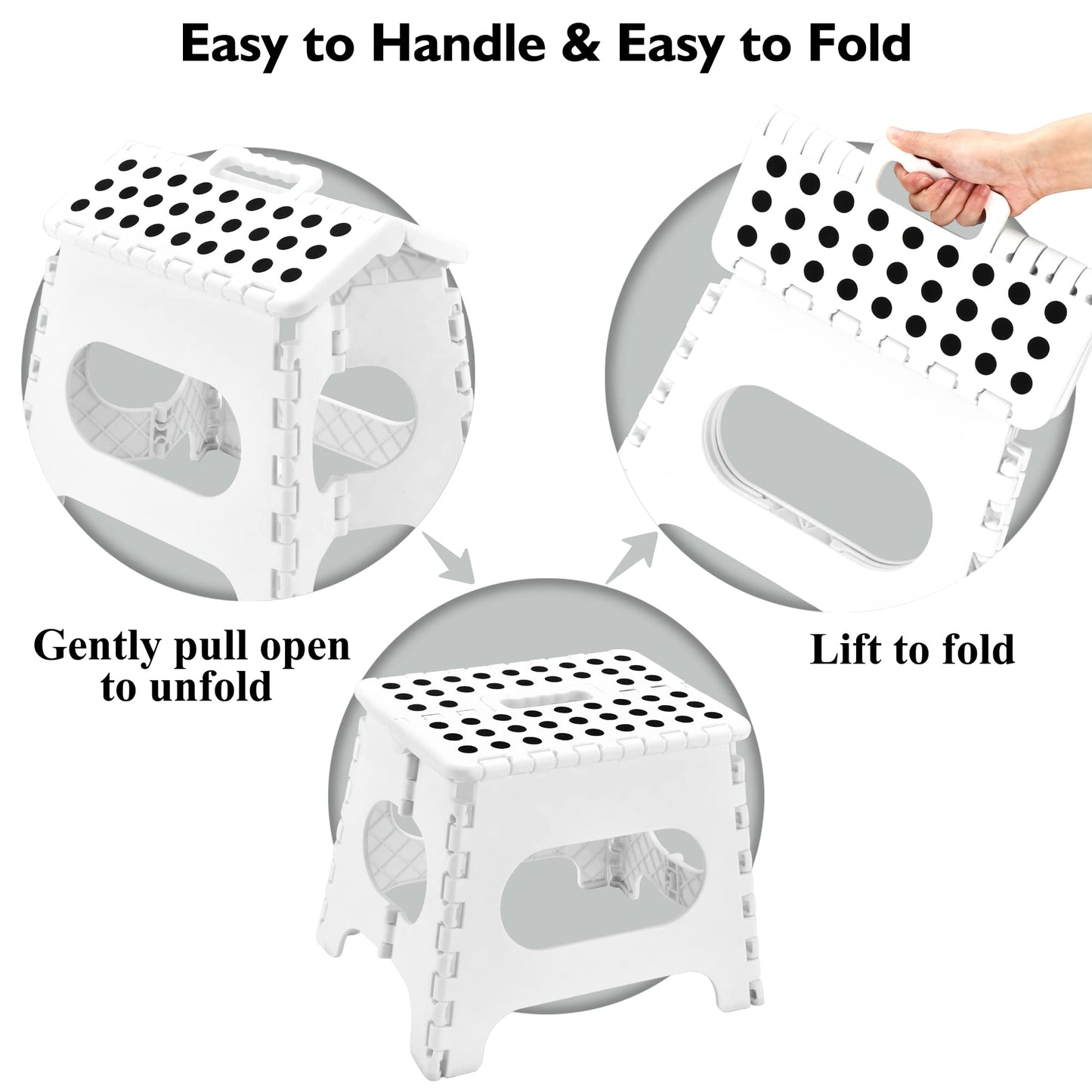SUGARLEE Folding Step Stool, 11" Anti-Skid Step Stool with Handle,Sturdy Enough to Hold 300 Lb Plastic Foldable Step Stool for Kids-Lightweight Foot Stool for Kitchen, Bathroom, Bedroom (White)