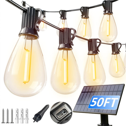50FT Solar String Lights Outdoor with 18+1 LED Bulbs