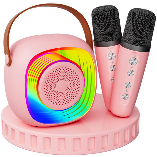 Karaoke Machine for Kids, Mini Portable Bluetooth Karaoke Speaker with 2 Wireless Microphones and Lights