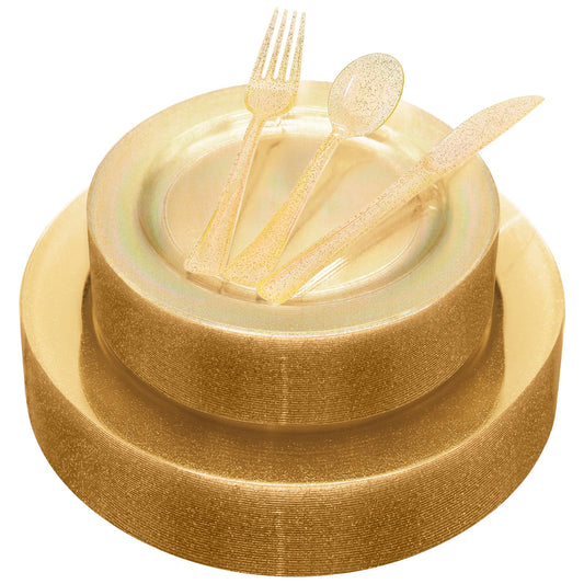 Heavy-Duty Gold Disposable Plates & Cutlery