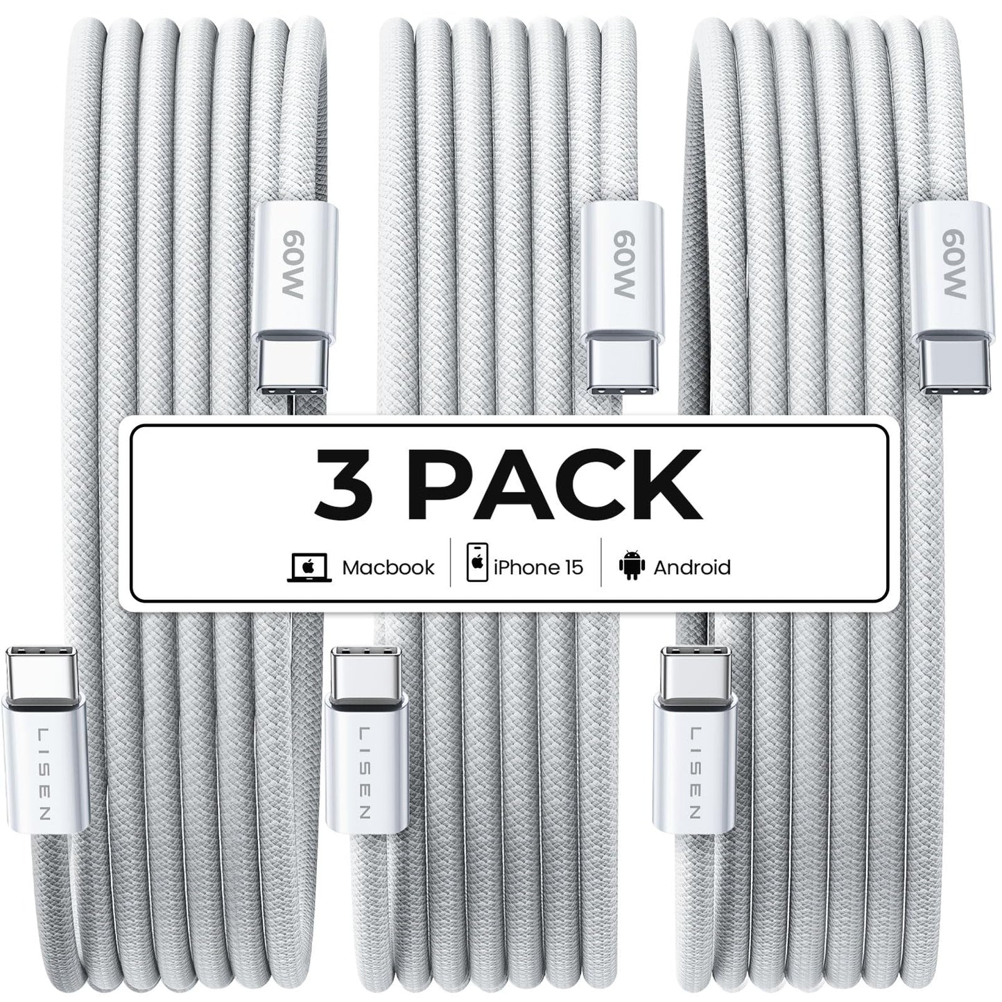 USB C to USB C Fast Charging Cable 60w - 3Pack 6FT