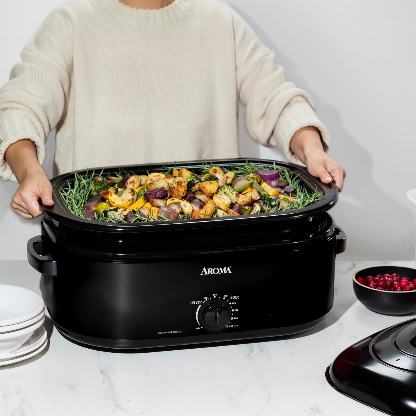 AROMA 18Qt. Roaster Oven with Self-Basting Lid (Slow Cooker)