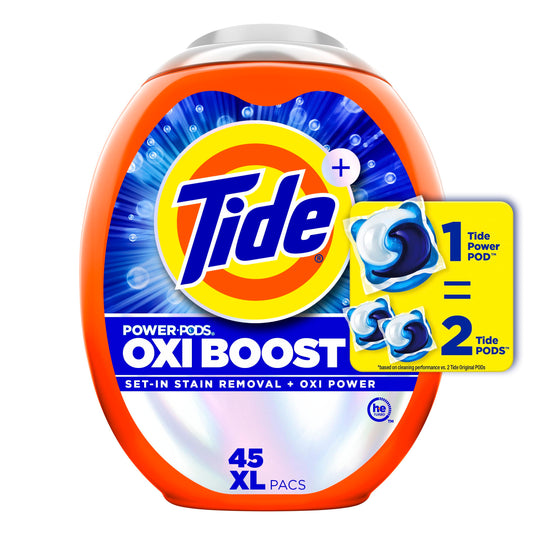 Tide Oxi Boost Power PODS Laundry Detergent Pods, 45 Count, Stain Remover Plus Oxi Power