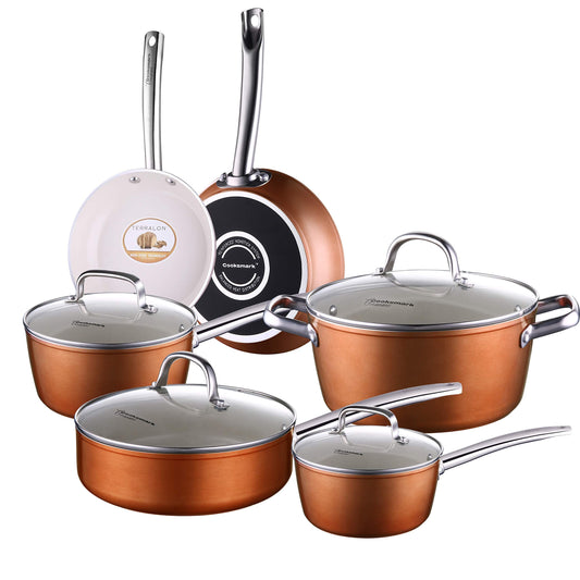10-Piece Nonstick Copper Pots And Pans Cookware Set With Lids