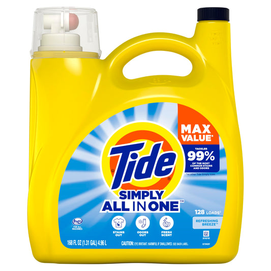 Tide Simply Liquid Laundry Detergent, Refreshing Breeze, 168 oz, 128 Loads