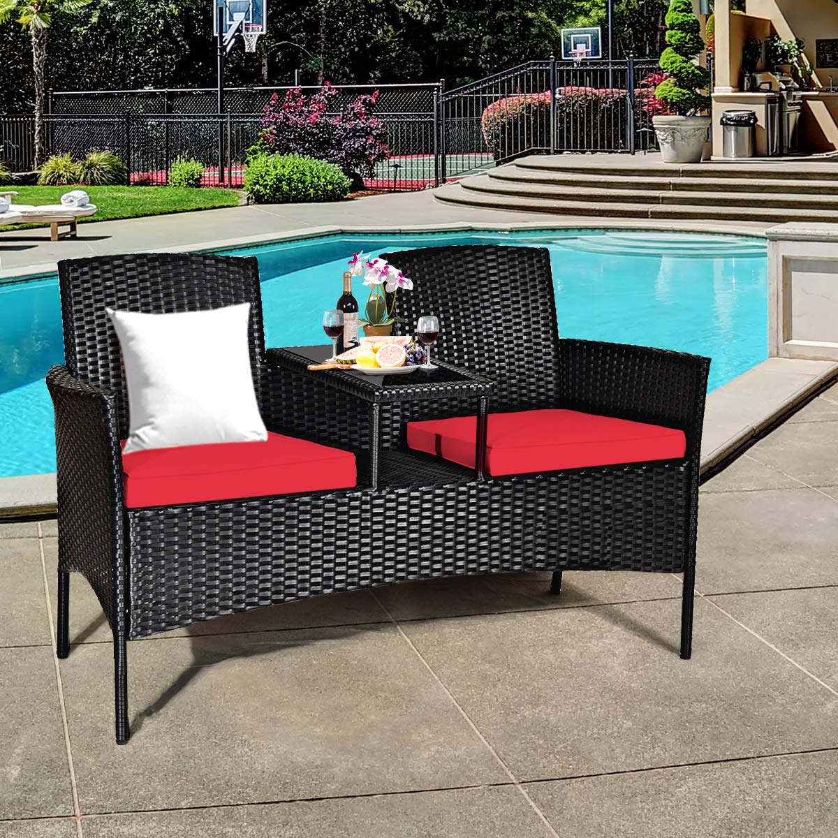 Tangkula Wicker Patio Conversation Furniture Set