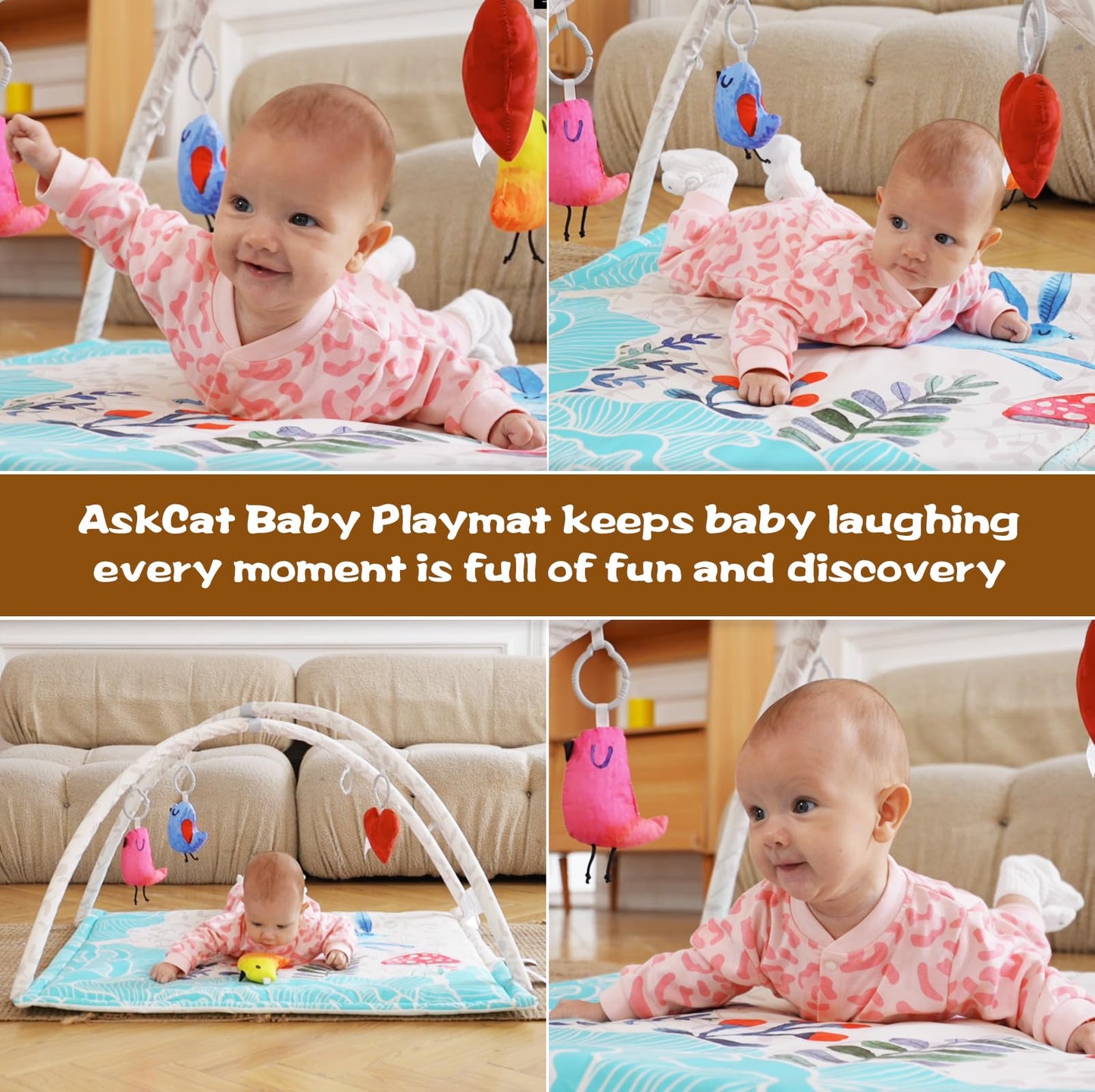 Baby Play Gym Mat,4 in 1 Baby Play Mat Activity Gym, Baby Play Mats for Babies, Portable Baby Play Gym Infant Activity Center for Newborn to Develop Motor Cognition Suitable for Newborns to Toddlers