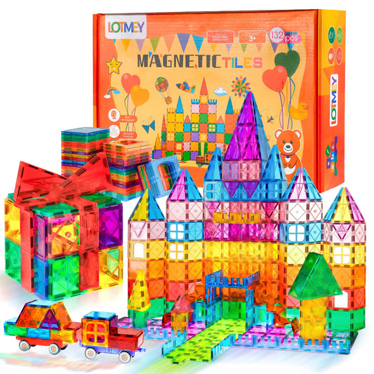 EXPIERD ❗️ 132PCS Magnetic Tiles with 2 Cars Deluxe Set