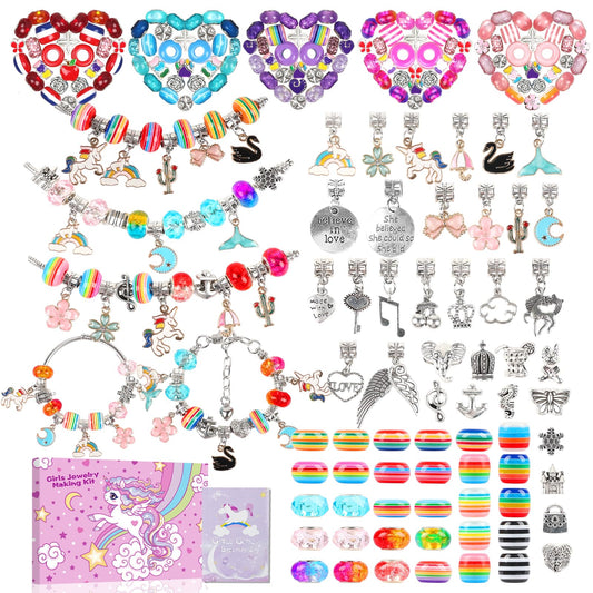 Xiauodo Charm Bracelet Making Kit Jewelry Making Unicorn Mermaid DIY Arts Supplies and Crafts for Girls Ages 6-12 Kids Birthday and Christmas Gifts for Teenage Girls