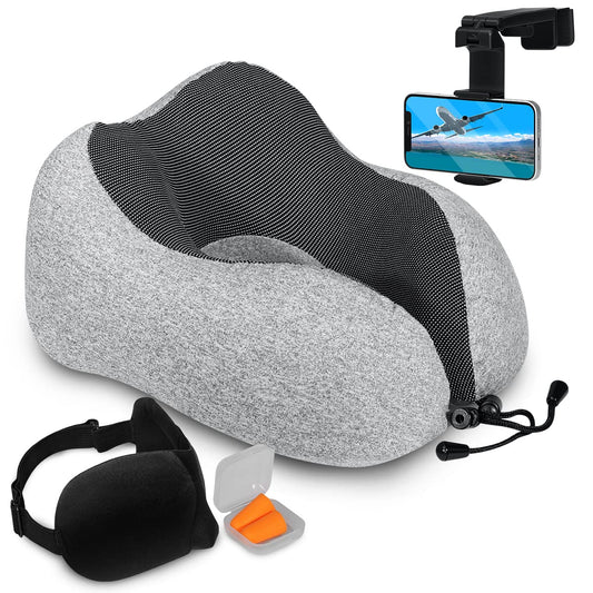 Pure Memory Foam Travel Pillow, 4 Pc Travel Kit, 2 Pack
