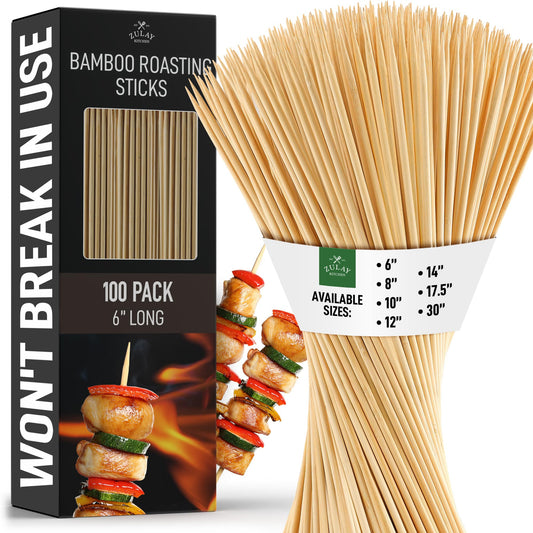 Zulay Kitchen 100-Pack Natural Bamboo Skewers – 6"