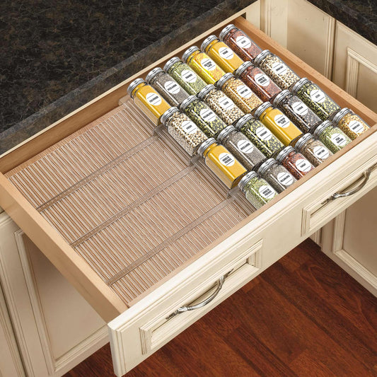 Nisakto Spice Drawer Organizer, Acrylic 4-Tier Spice Rack Drawer for Kitchen, Expandable 13" to 26"