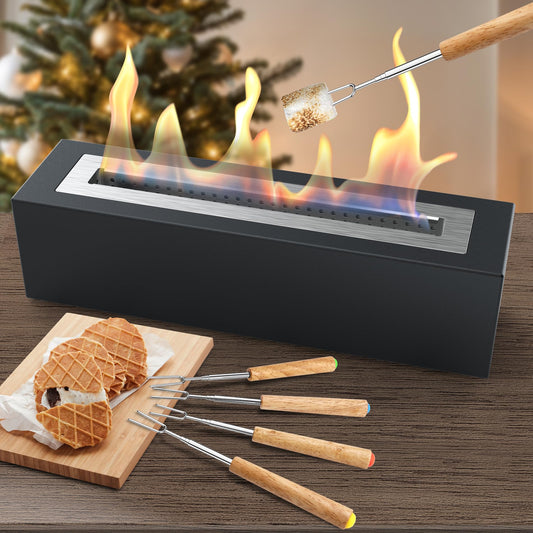 Safe Tabletop Fire Pit- Metal Outdoor & Indoor Fire Pit Tabletop Fireplace with 4 Roasting Sticks