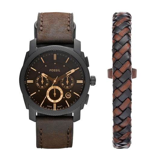 Fossil Machine Watch and Bracelet Box Set - FS5251SET Dark Brown One Size