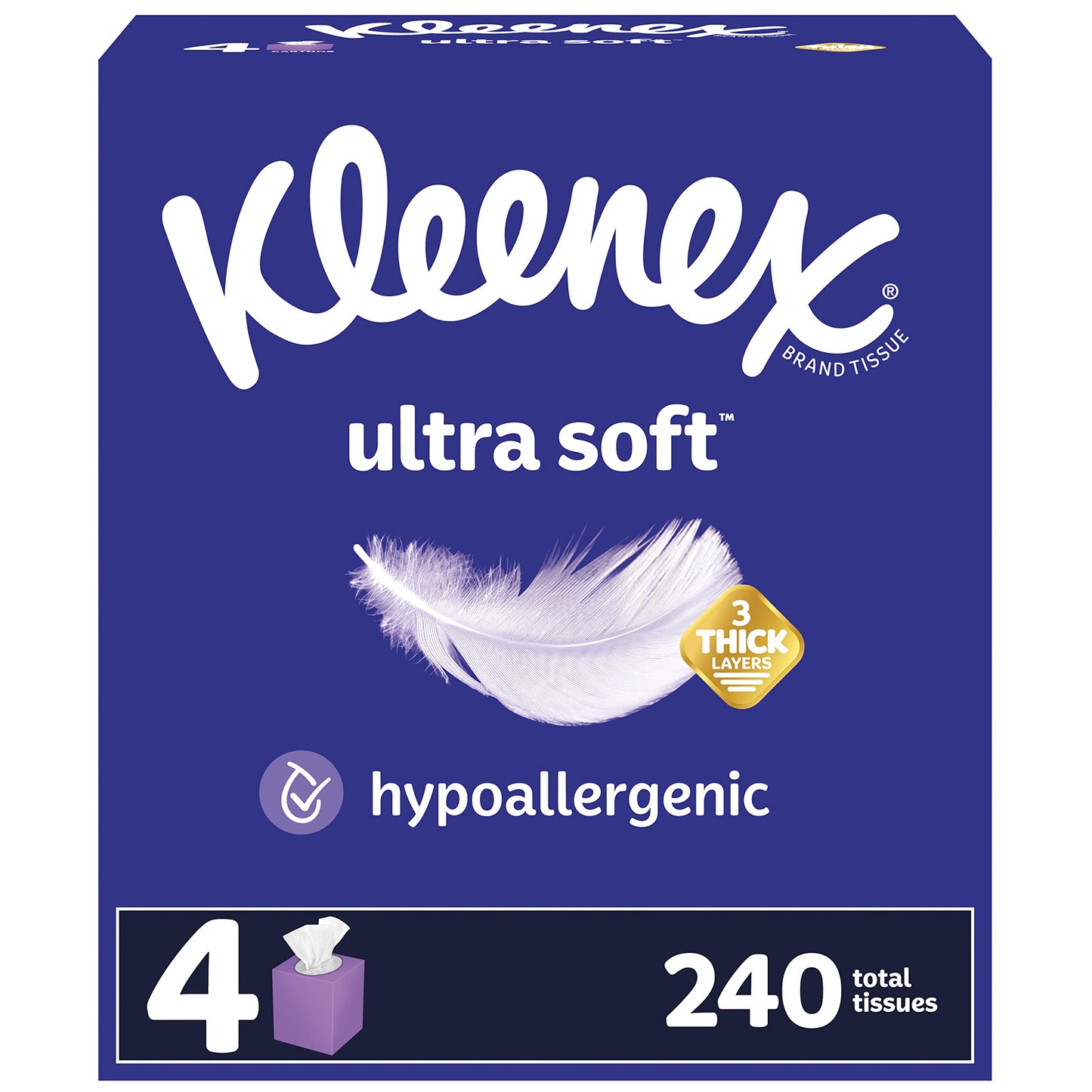 Kleenex Ultra Soft Facial Tissues, 4 Cube Boxes (240 Total Tissues)