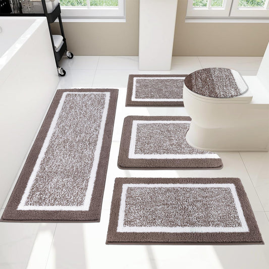 5 Piece Non Slip Bathroom Rugs Set